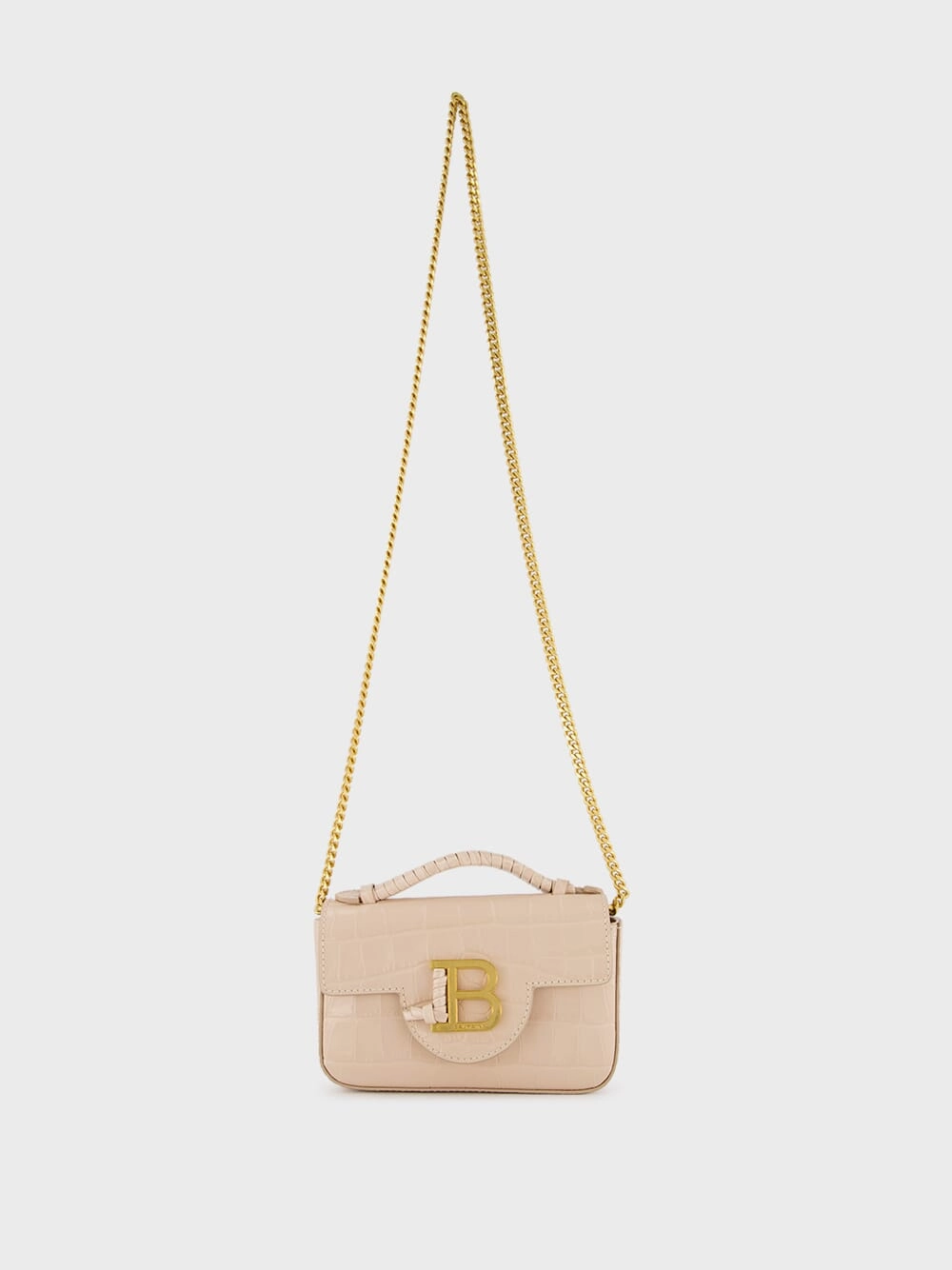 Beige B-Buzz 17 Mini Bag in Crocodile-Embossed Calfskin