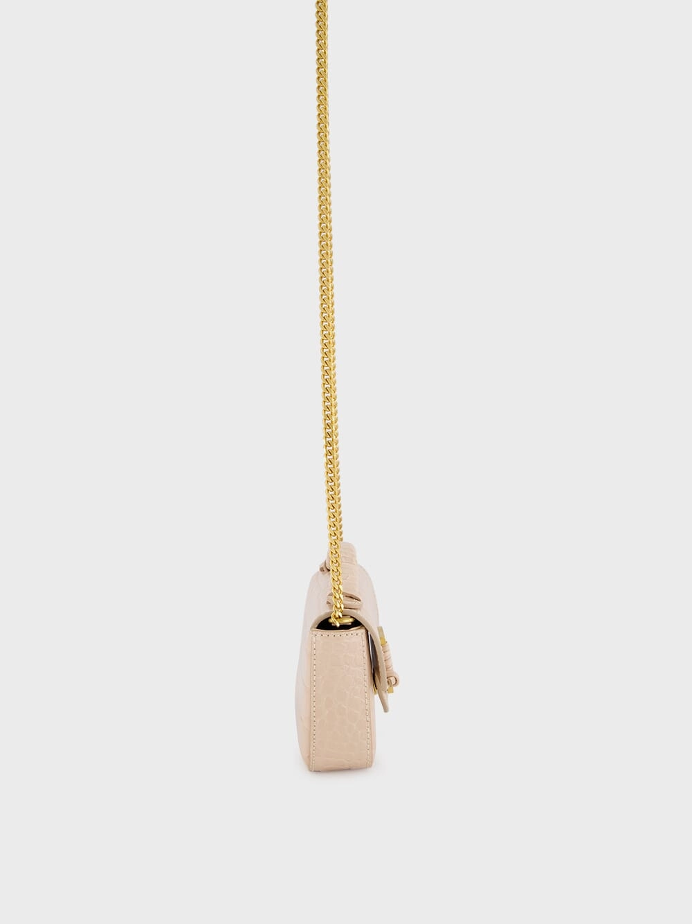Beige B-Buzz 17 Mini Bag in Crocodile-Embossed Calfskin