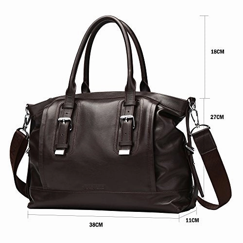 Bison Denim Men'S Genuine Leather Handbag Shoulder Briefcase Business Bag Black