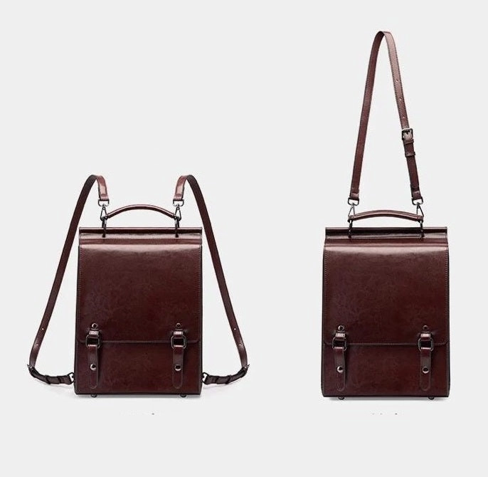 Black Leather Backpacks For women-Chic Zipper Closure Backpack 557-1