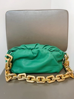 Bottega Veneta Big Chain Pouch Green Leather Shoulder Bag