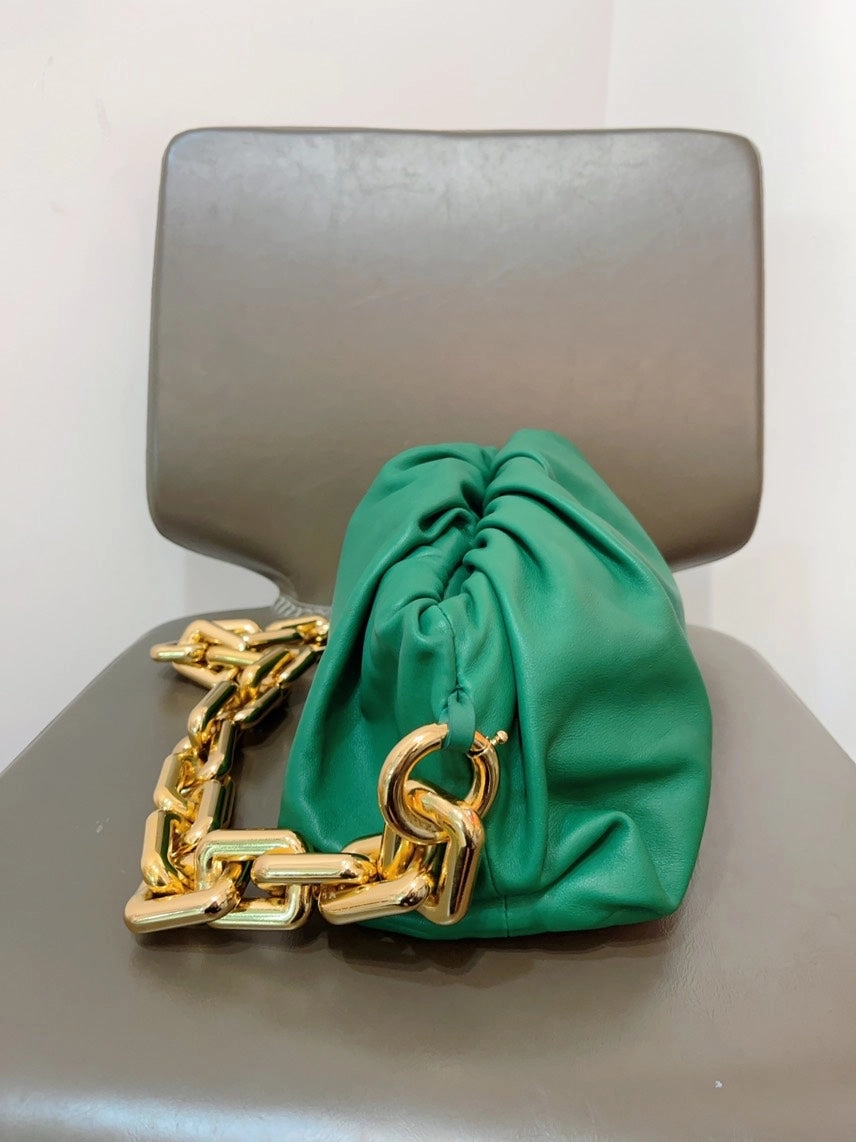 Bottega Veneta Big Chain Pouch Green Leather Shoulder Bag