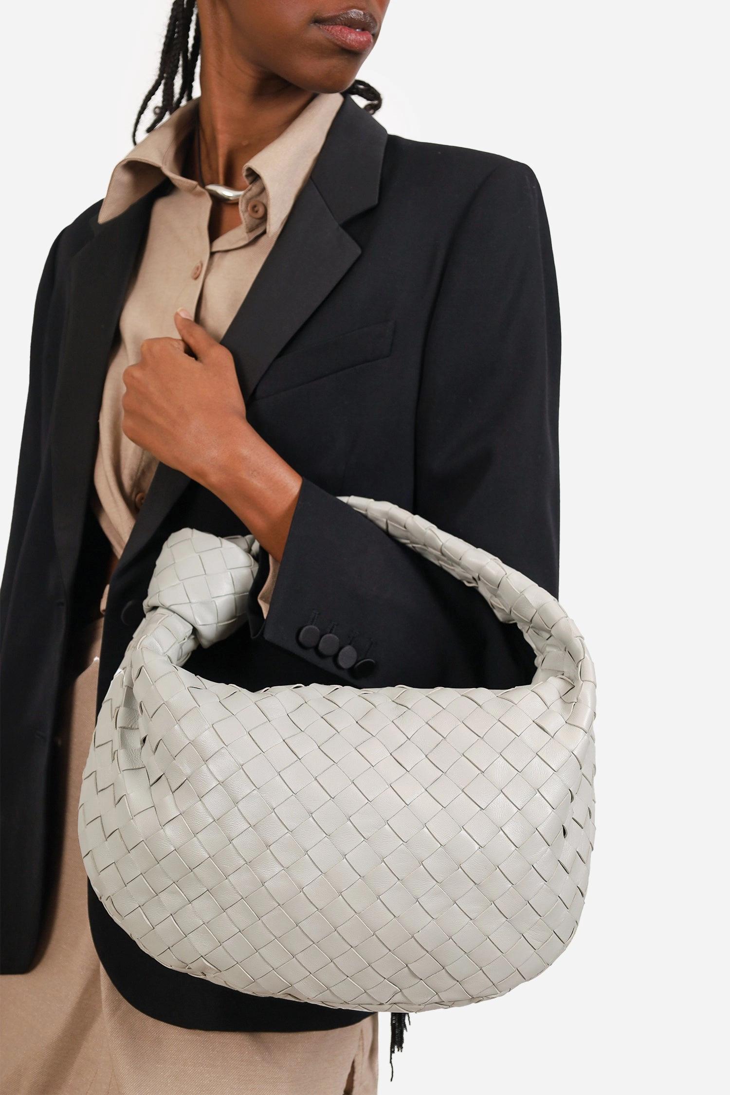 Bottega Veneta Grey Intrecciato Leather Teen Jodie Shoulder Bag
