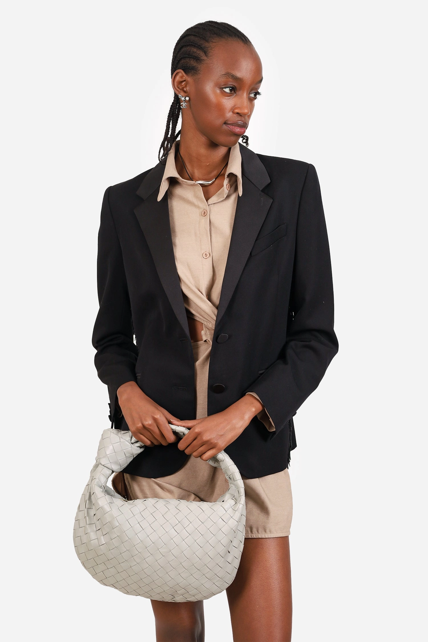 Bottega Veneta Grey Intrecciato Leather Teen Jodie Shoulder Bag