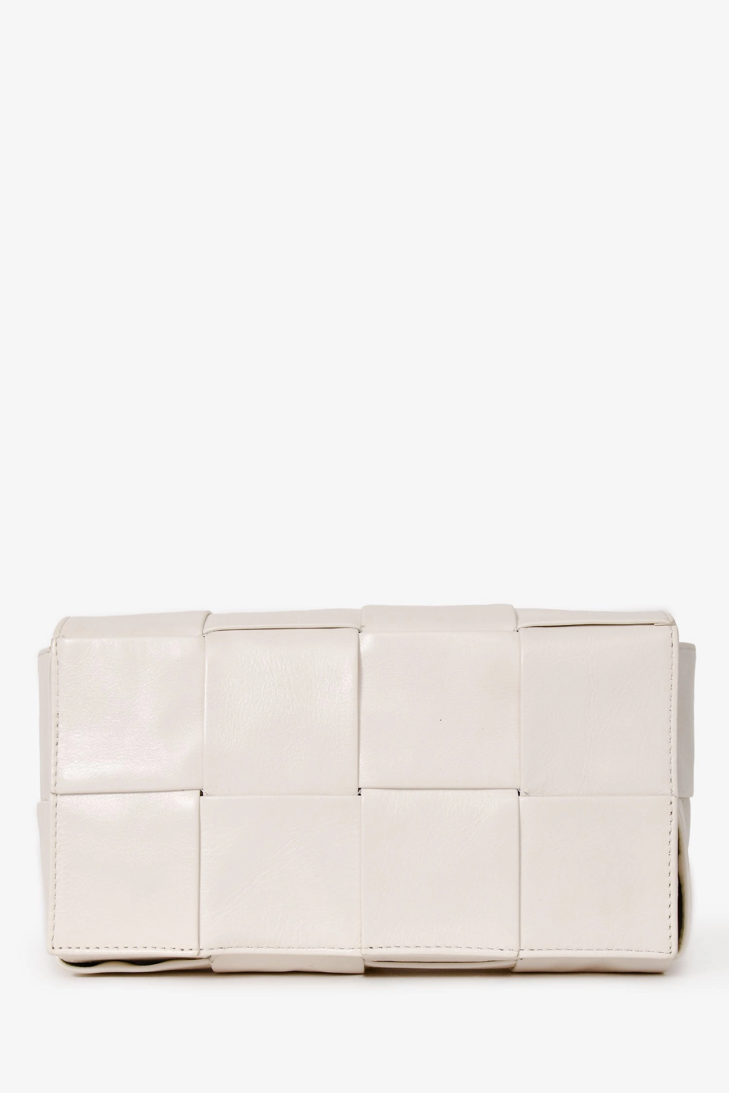 Bottega Veneta White Leather Intrecciato Small Cassette Belt Bag