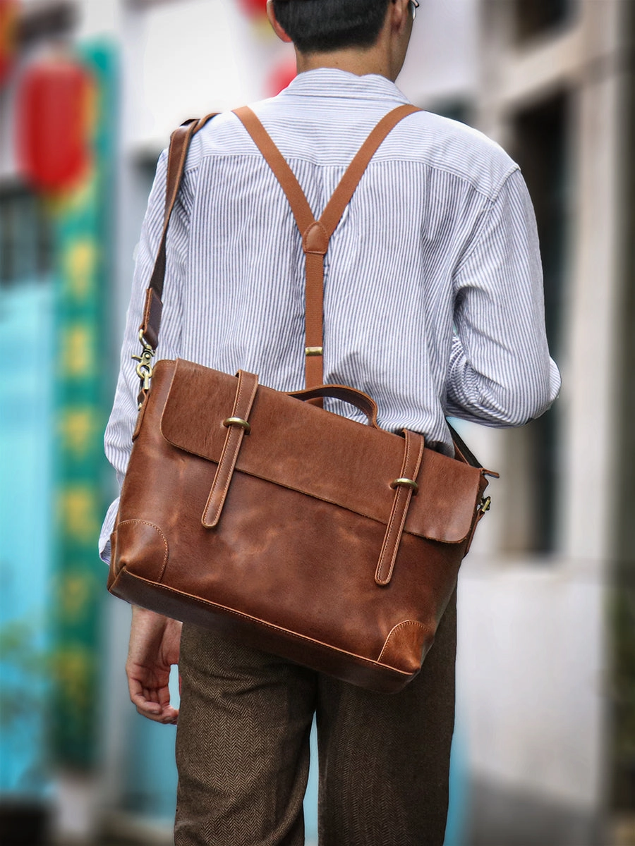 Brown Leather Briefcase Workbag for Men Leather Briefcases Men Mens Leather Briefcases Shouler Laotop Bag