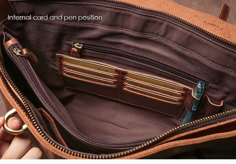 Brown Leather Briefcase Workbag for Men Leather Briefcases Men Mens Leather Briefcases Shouler Laotop Bag