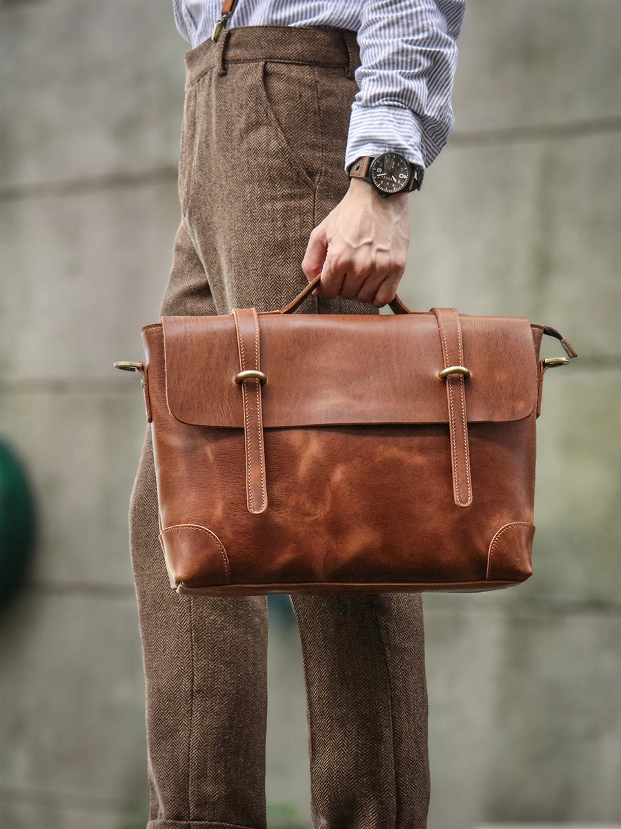 Brown Leather Briefcase Workbag for Men Leather Briefcases Men Mens Leather Briefcases Shouler Laotop Bag