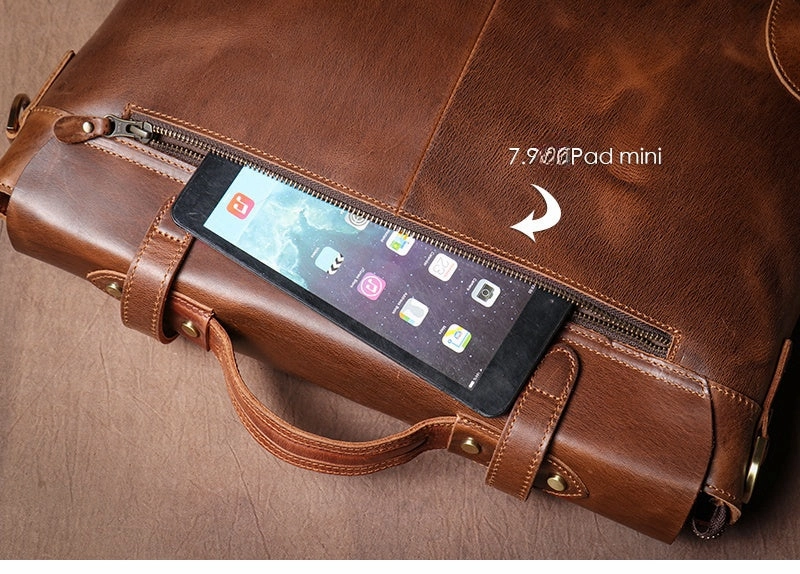 Brown Leather Briefcase Workbag for Men Leather Briefcases Men Mens Leather Briefcases Shouler Laotop Bag