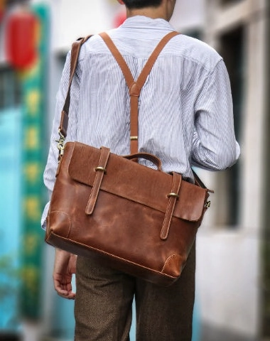 Brown Leather Briefcase Workbag for Men Leather Briefcases Men Mens Leather Briefcases Shouler Laotop Bag
