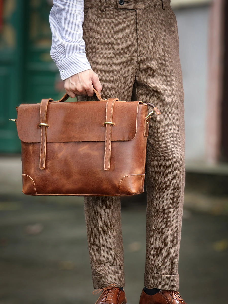 Brown Leather Briefcase Workbag for Men Leather Briefcases Men Mens Leather Briefcases Shouler Laotop Bag
