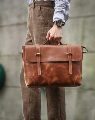 Brown Leather Briefcase Workbag for Men Leather Briefcases Men Mens Leather Briefcases Shouler Laotop Bag