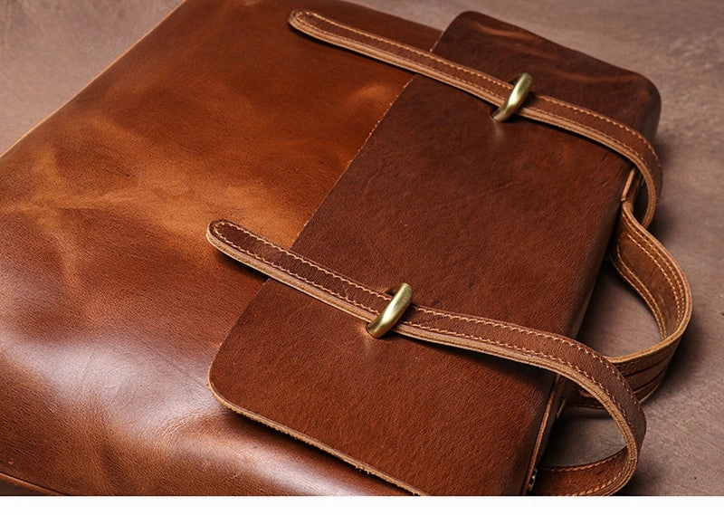 Brown Leather Briefcase Workbag for Men Leather Briefcases Men Mens Leather Briefcases Shouler Laotop Bag