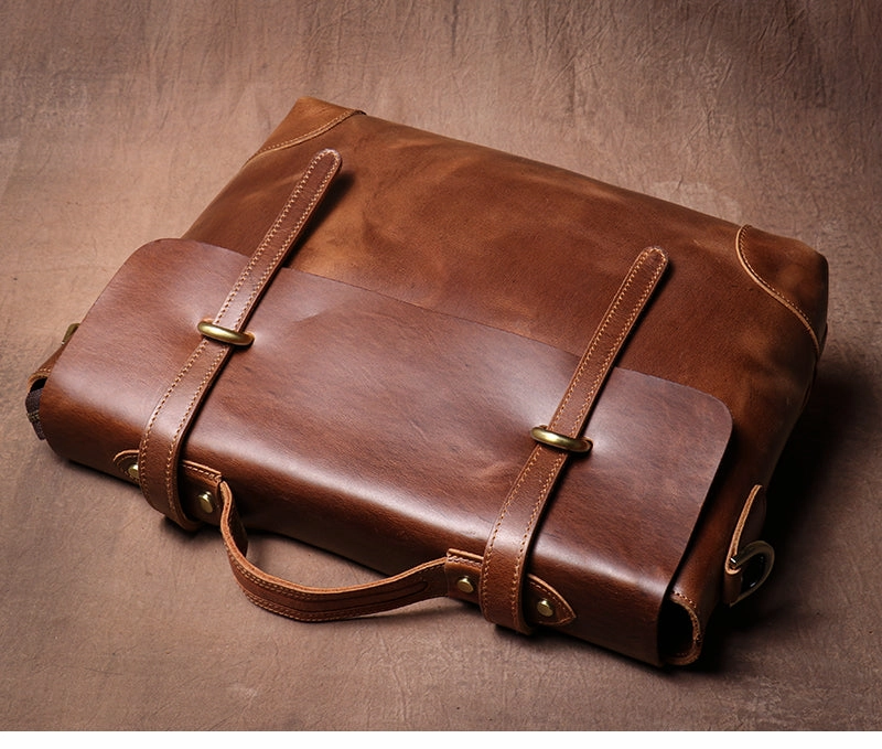 Brown Leather Briefcase Workbag for Men Leather Briefcases Men Mens Leather Briefcases Shouler Laotop Bag