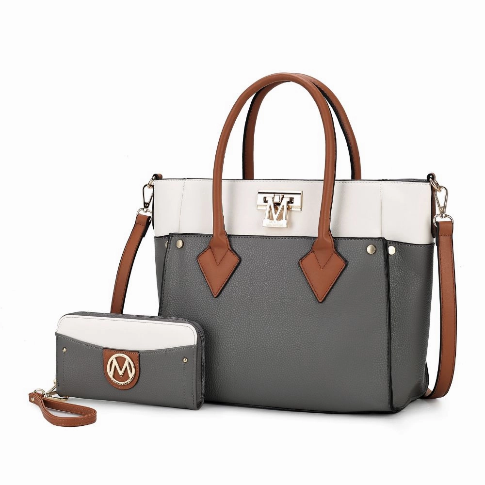 Brynlee Color-Block Vegan Leather Womens Tote Bag with Wallet?2 pieces