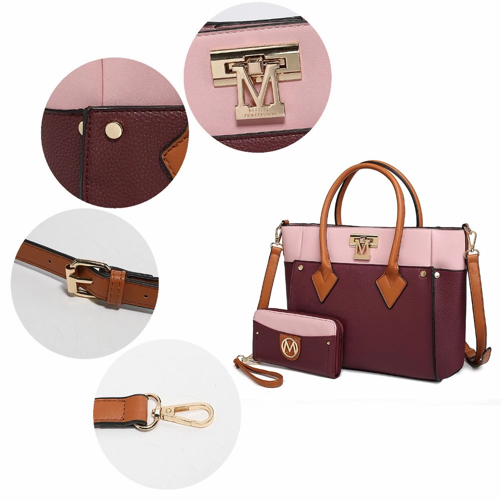 Brynlee Color-Block Vegan Leather Womens Tote Bag with Wallet?2 pieces