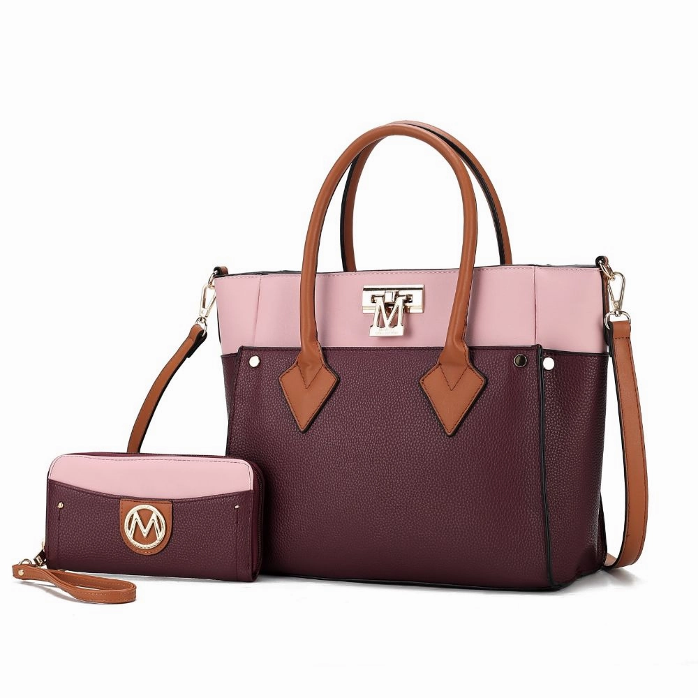 Brynlee Color-Block Vegan Leather Womens Tote Bag with Wallet?2 pieces