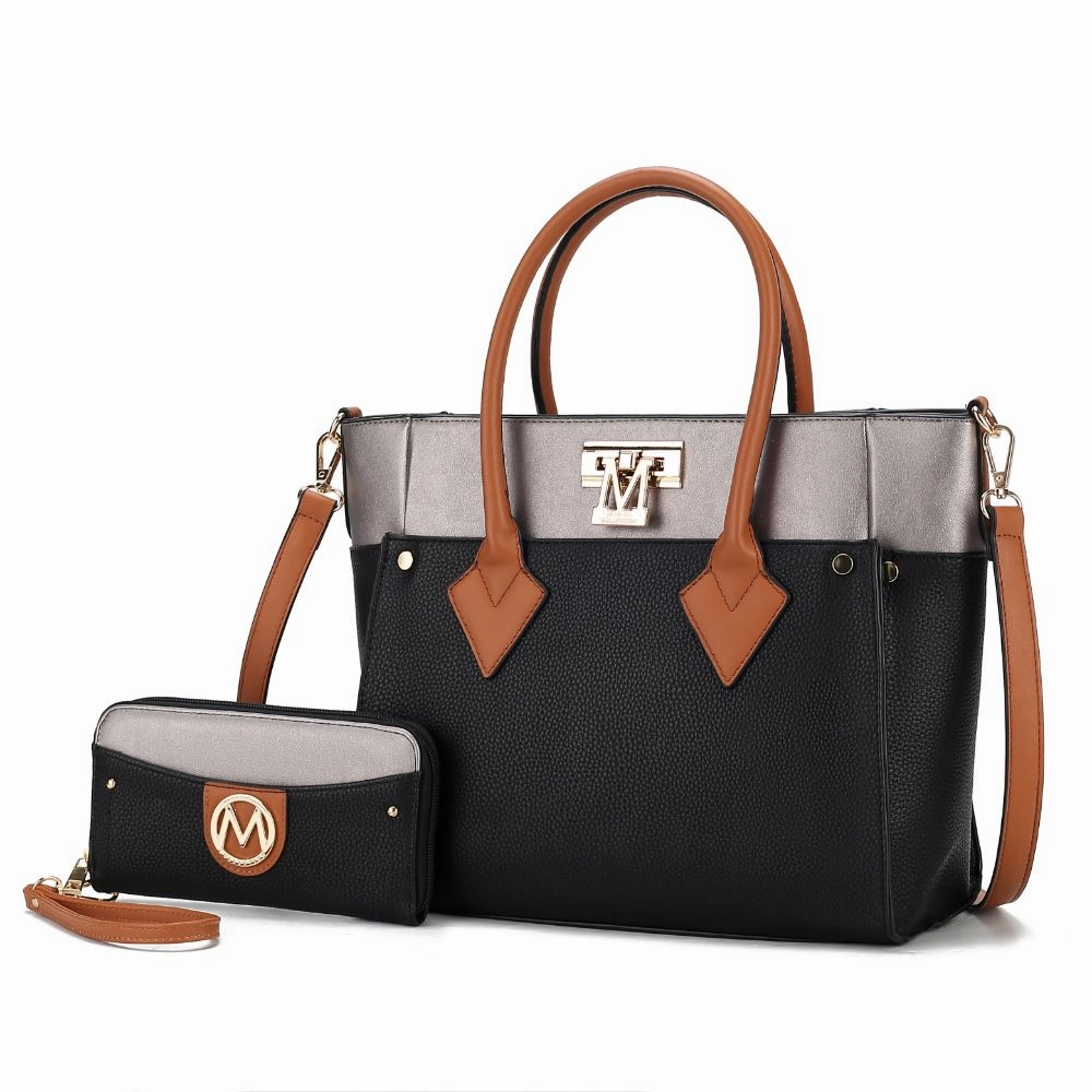 Brynlee Color-Block Vegan Leather Womens Tote Bag with Wallet?2 pieces