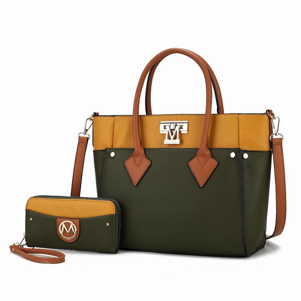 Brynlee Color-Block Vegan Leather Womens Tote Bag with Wallet?2 pieces