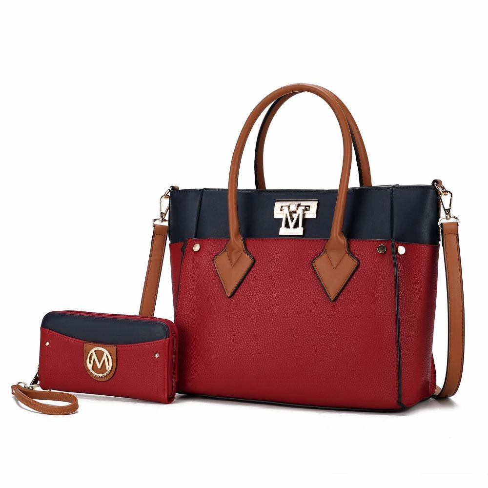 Brynlee Color-Block Vegan Leather Womens Tote Bag with Wallet?2 pieces