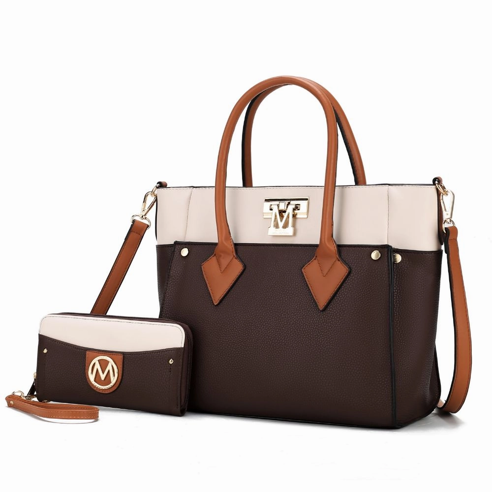 Brynlee Color-Block Vegan Leather Womens Tote Bag with Wallet?2 pieces