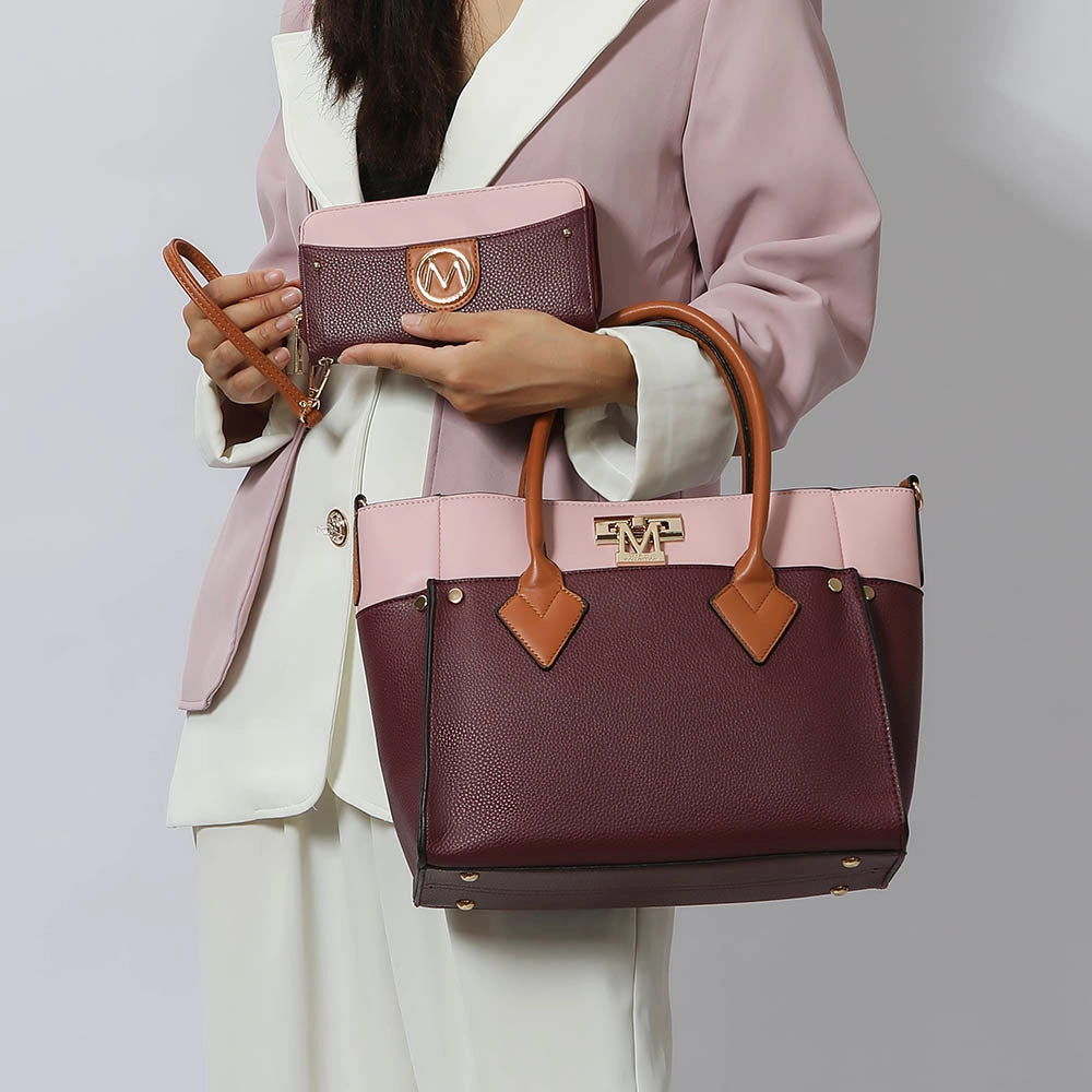 Brynlee Color-Block Vegan Leather Womens Tote Bag with Wallet?2 pieces