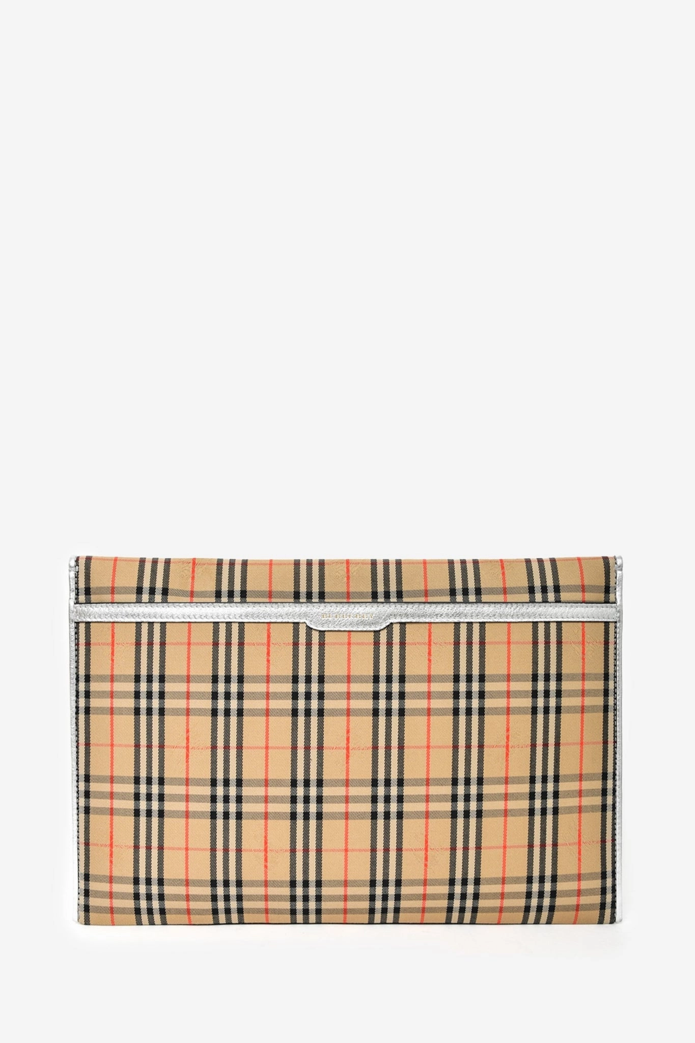 Burberry Nova Check Canvas Envelope Pouch With Silver Trim