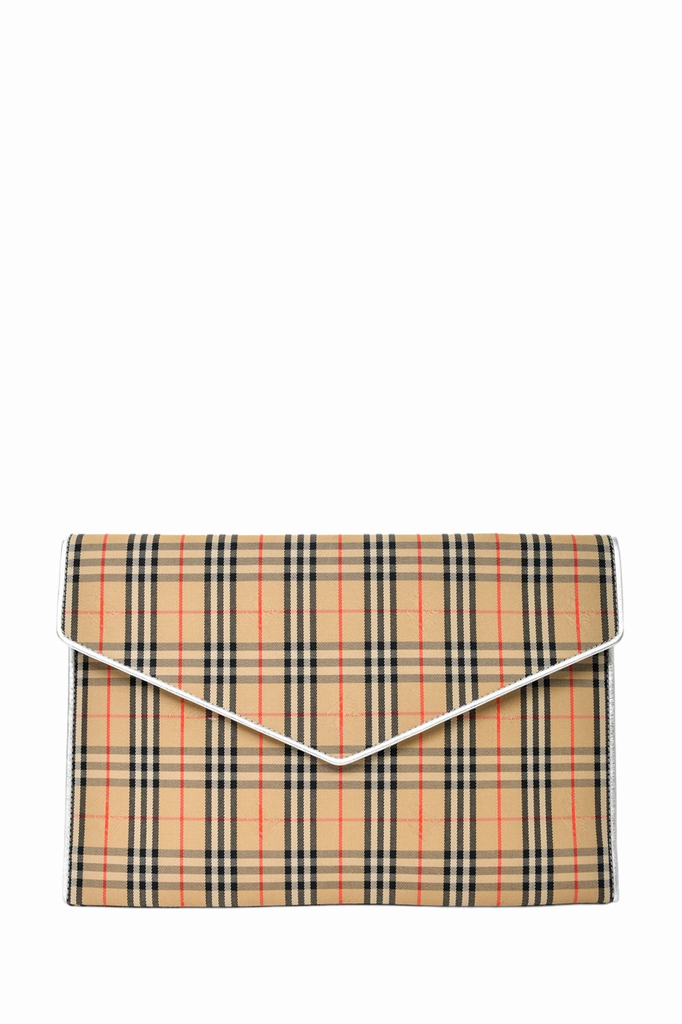 Burberry Nova Check Canvas Envelope Pouch With Silver Trim