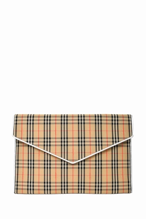 Burberry Nova Check Canvas Envelope Pouch With Silver Trim