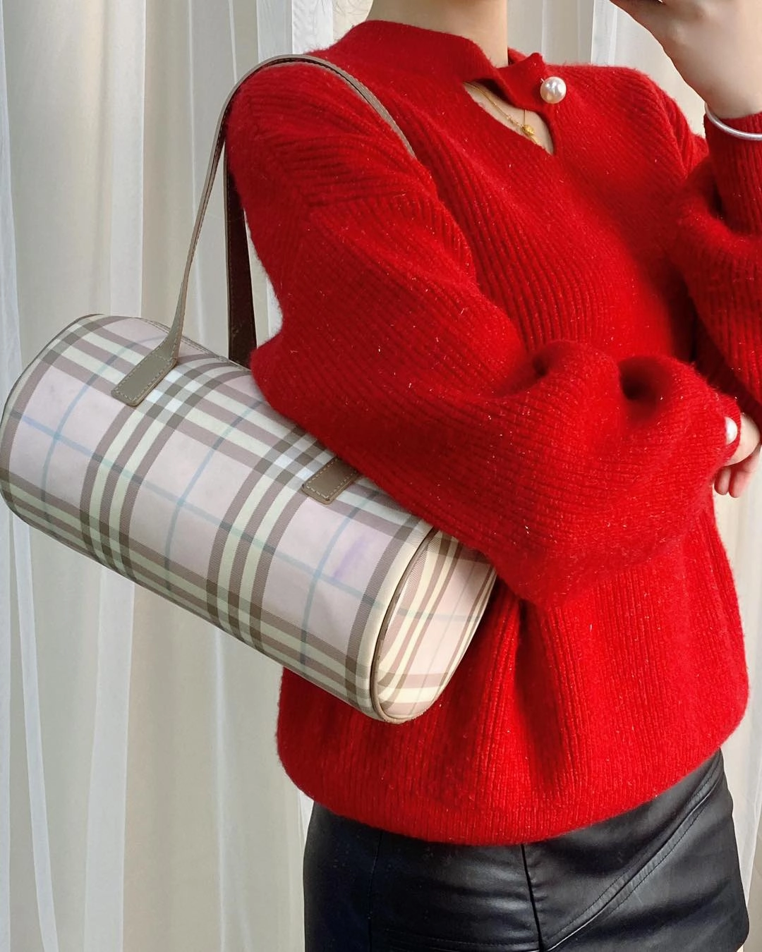 Burberry Nova Check Pink Coated Canvas Shoulder Bag