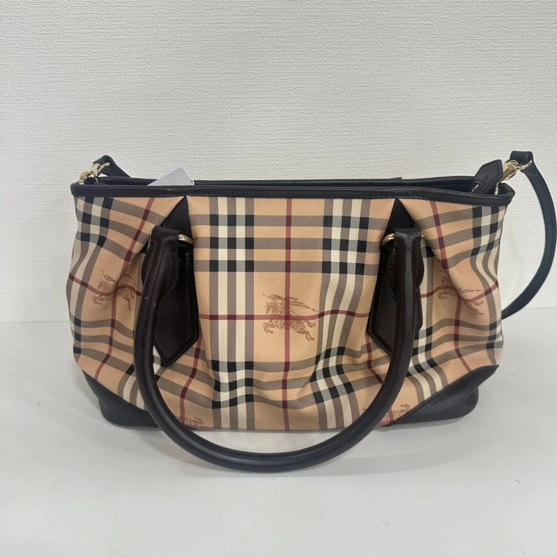 Burberry PVC Leather Checkered 2-Way Shoulder Bag Medium Beige Black
