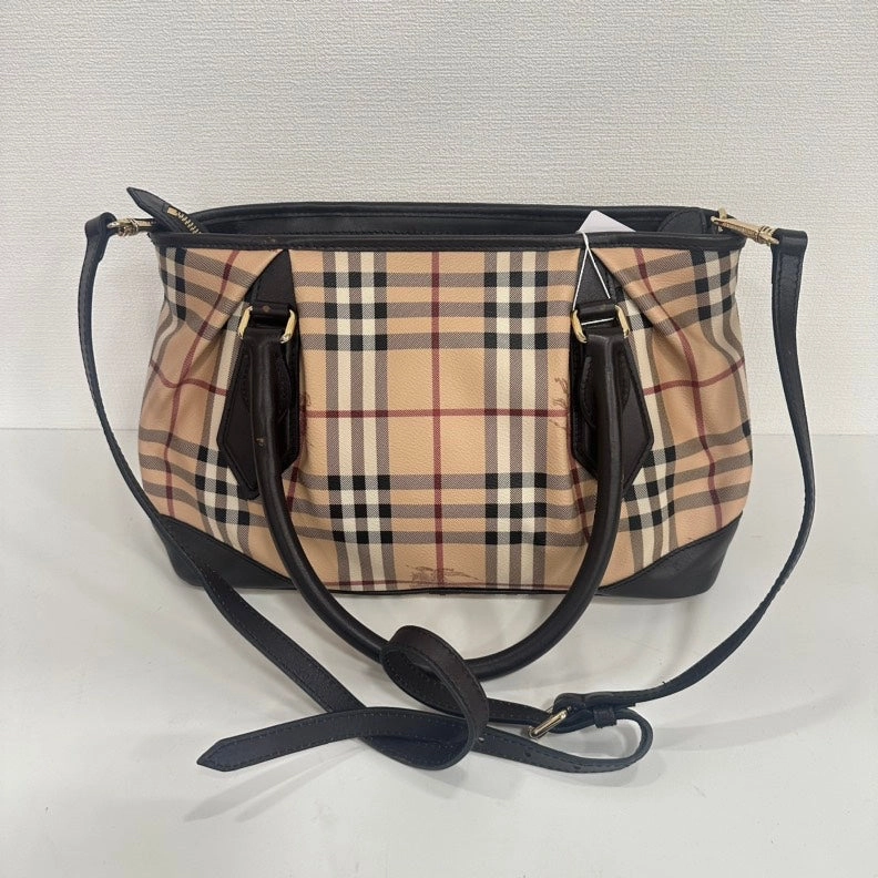 Burberry PVC Leather Checkered 2-Way Shoulder Bag Medium Beige Black