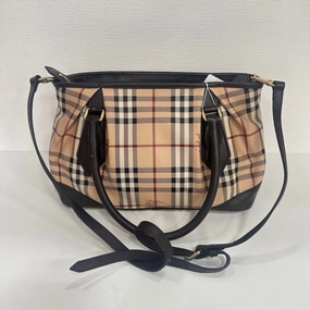 Burberry PVC Leather Checkered 2-Way Shoulder Bag Medium Beige Black