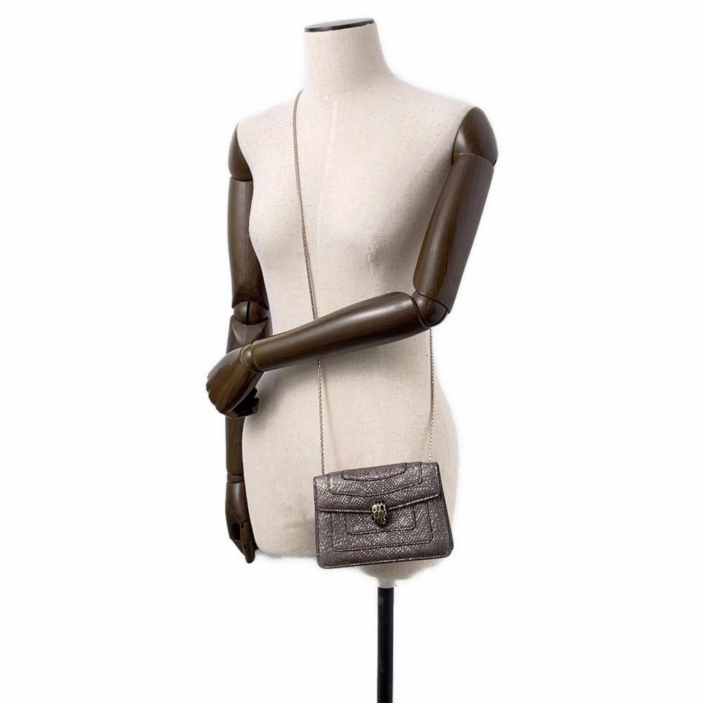 BVLGARI Serpenti Shoulder Bag Silver/Gray Leather