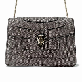 BVLGARI Serpenti Shoulder Bag Silver/Gray Leather