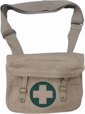 Canvas Medic Messenger Bag, Military Style, Khaki, 12x8x4 inches, Adjustable Shoulder Strap