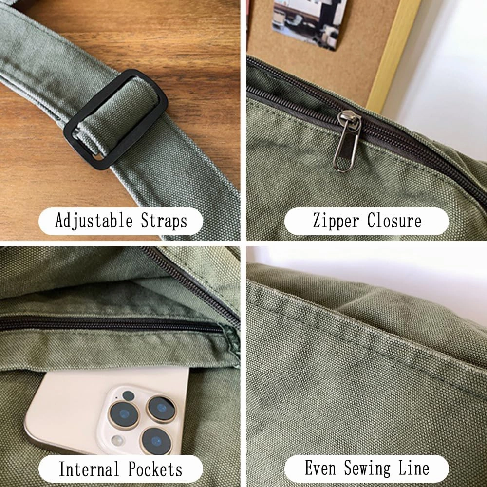 Canvas Messenger Bag Large Messenger Bags for Women Men Casual Canvas Crossbody Shoulder Bag with Multiple Pockets