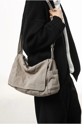 Canvas Messenger Bag Large Messenger Bags for Women Men Casual Canvas Crossbody Shoulder Bag with Multiple Pockets