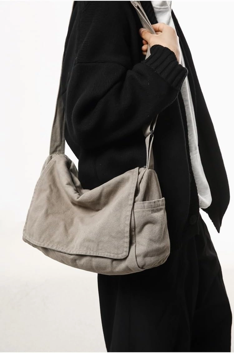 Canvas Messenger Bag Large Messenger Bags for Women Men Casual Canvas Crossbody Shoulder Bag with Multiple Pockets