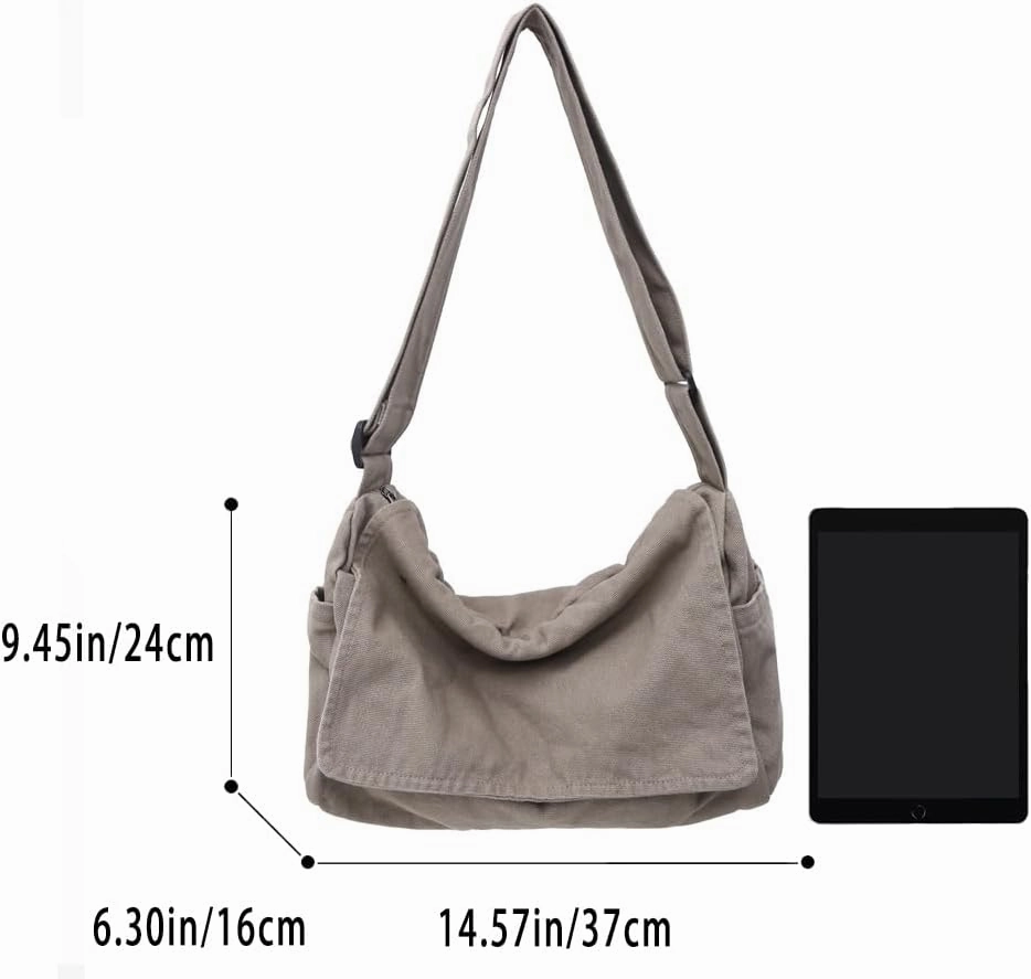 Canvas Messenger Bag Large Messenger Bags for Women Men Casual Canvas Crossbody Shoulder Bag with Multiple Pockets