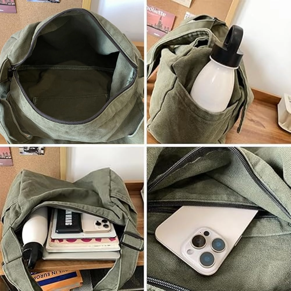 Canvas Messenger Bag Large Messenger Bags for Women Men Casual Canvas Crossbody Shoulder Bag with Multiple Pockets