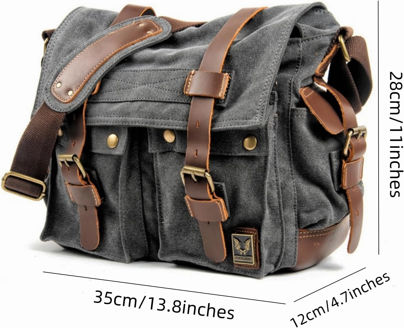 Canvas Messenger Bag, Vintage Genuine Leather Shoulder Bag, Briefcase Crossbody Satchel Purse Laptop Bag Medium