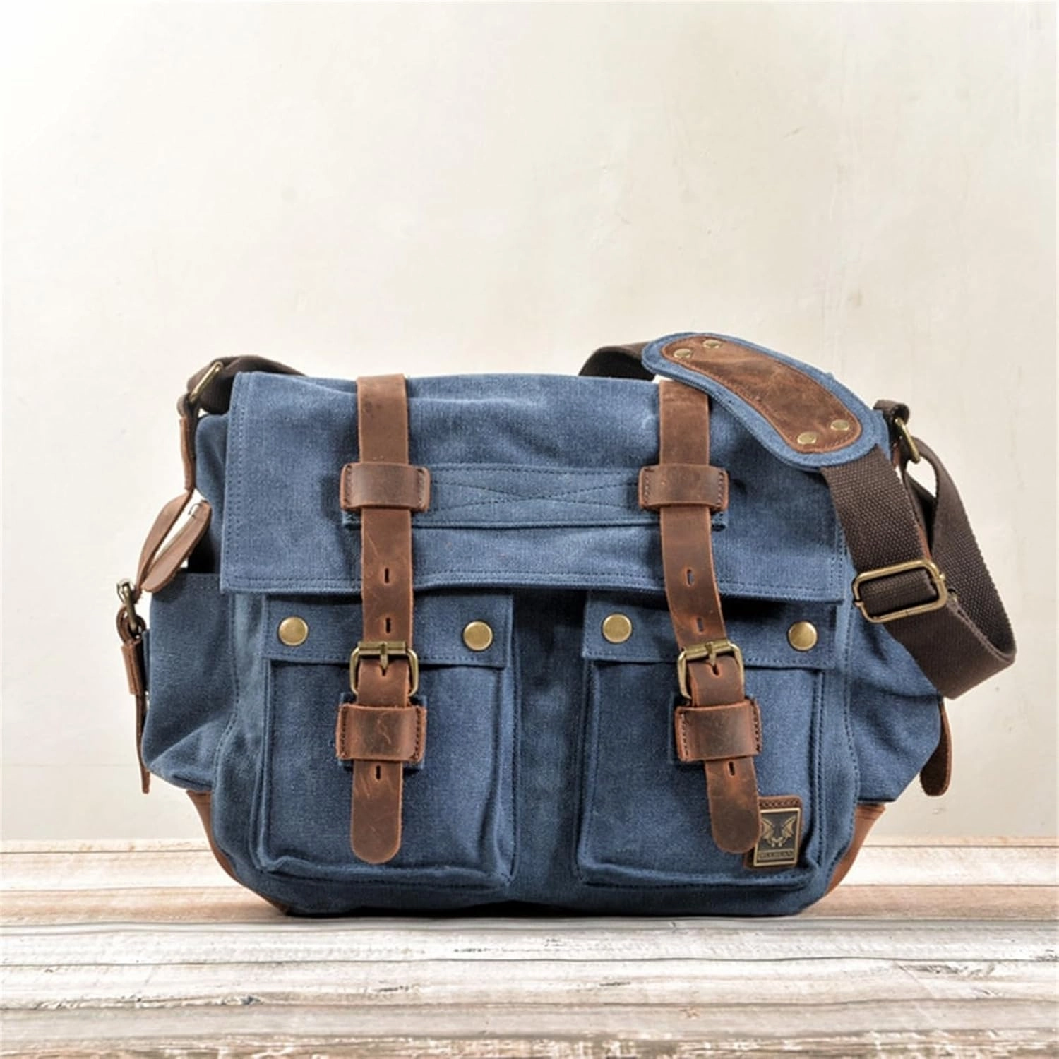 Canvas Messenger Bag, Vintage Genuine Leather Shoulder Bag, Briefcase Crossbody Satchel Purse Laptop Bag Medium