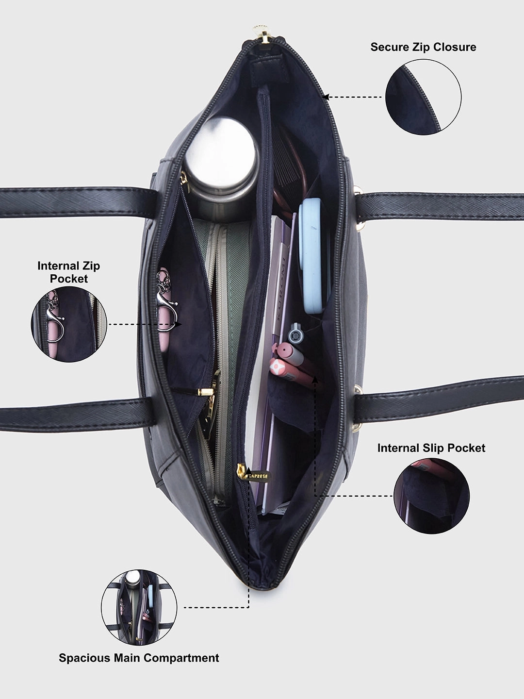 Caprese Afra Medium Black Tote Bag