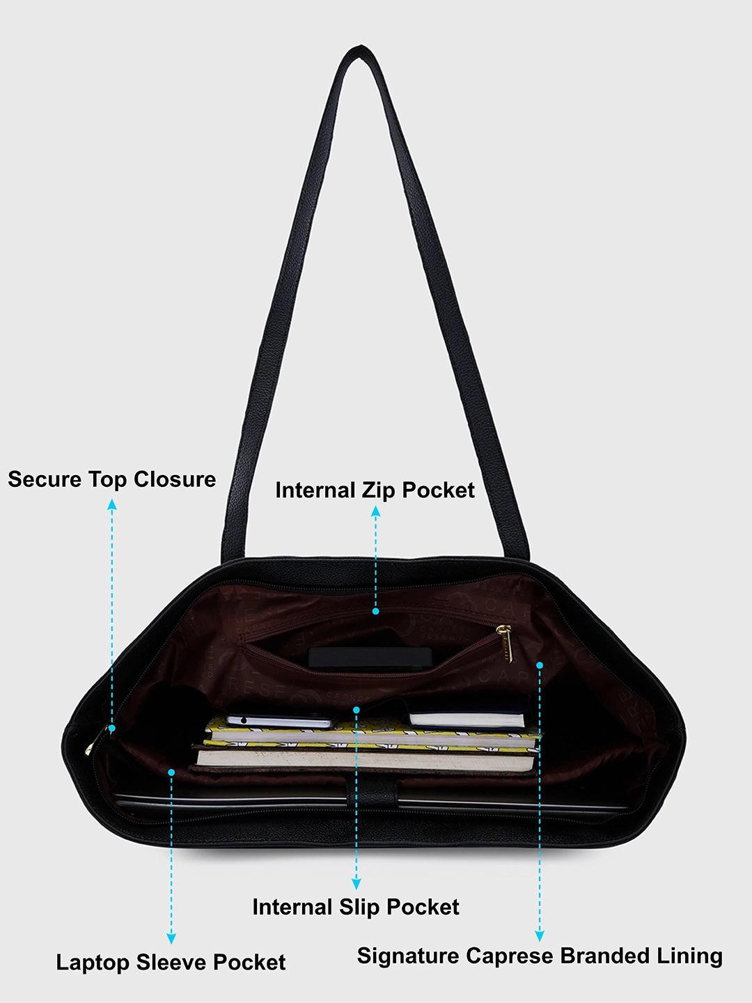 Caprese Amayra Large Black Laptop Tote Bag