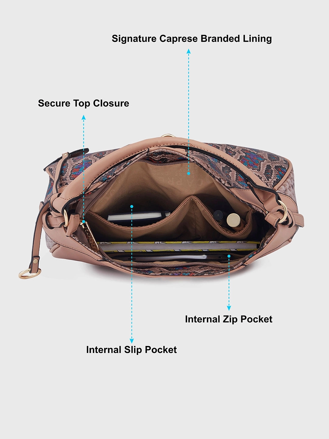 Caprese Archie Medium Dusky Pink Hobo Bag