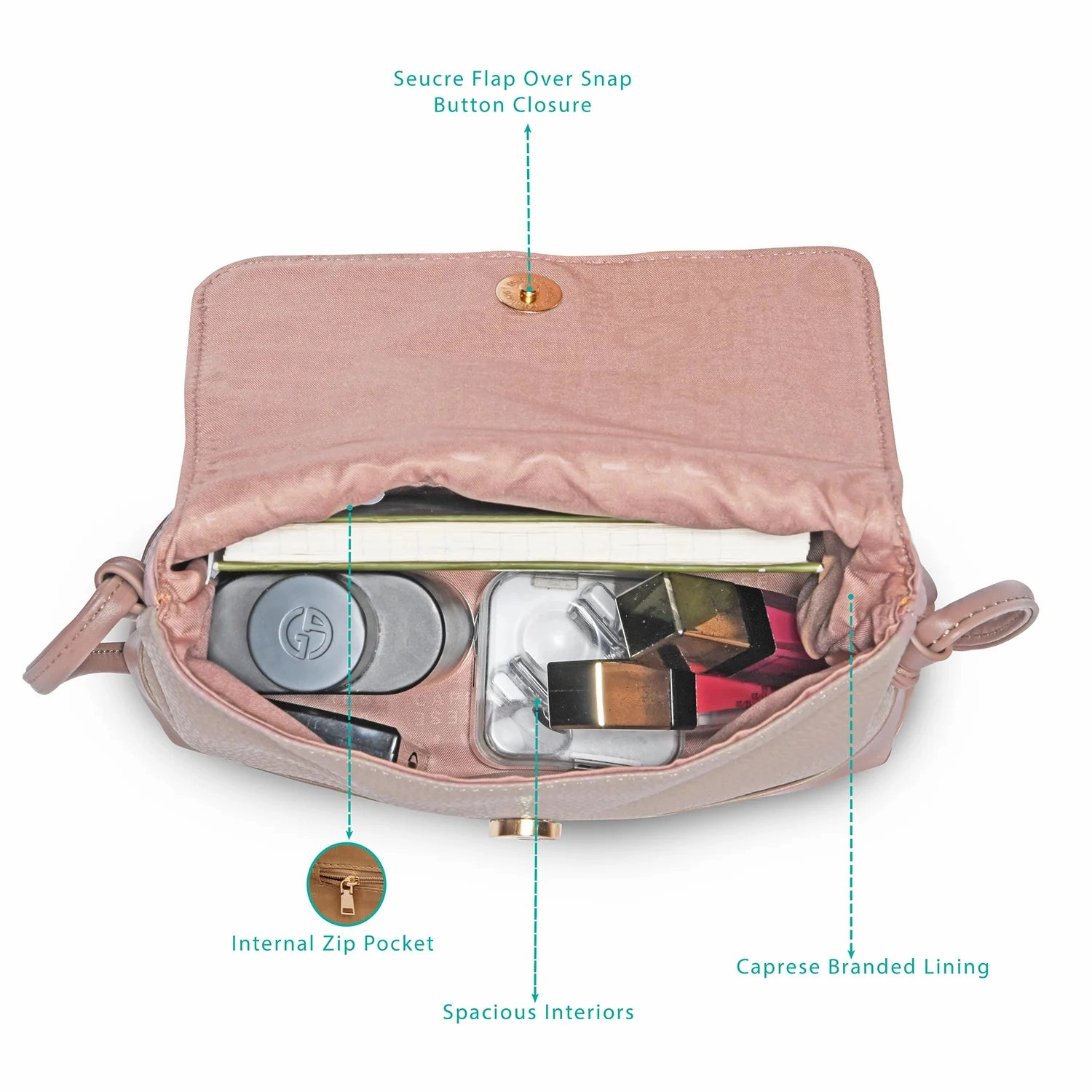 Caprese Aura Small Soft Pink Sling Bag