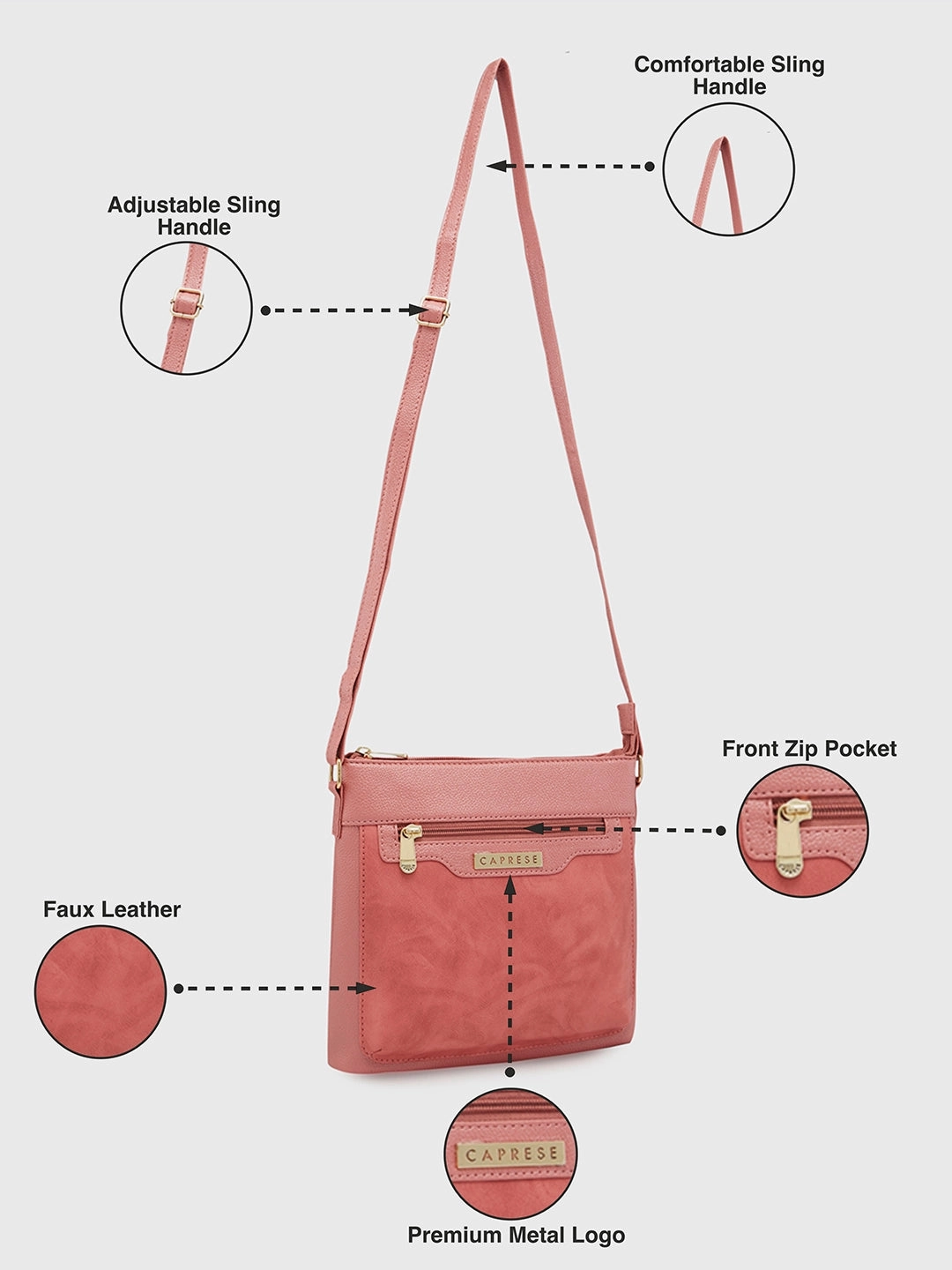 Caprese Austen Medium Misty Rose Sling Bag