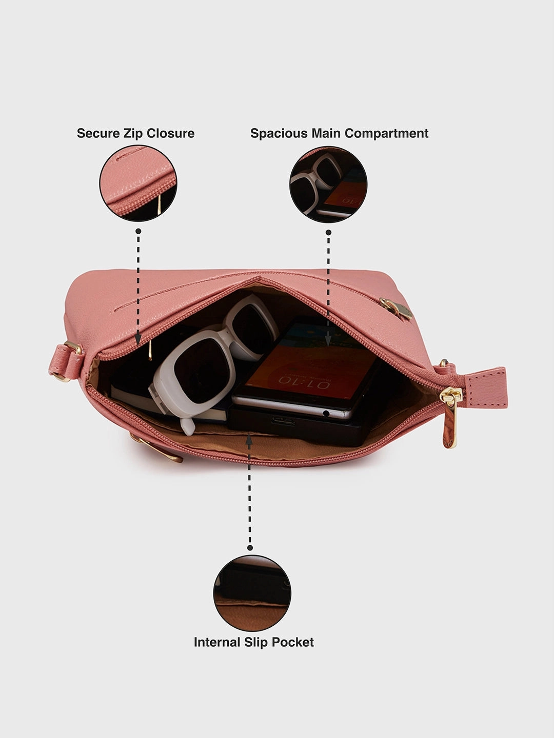 Caprese Austen Medium Misty Rose Sling Bag
