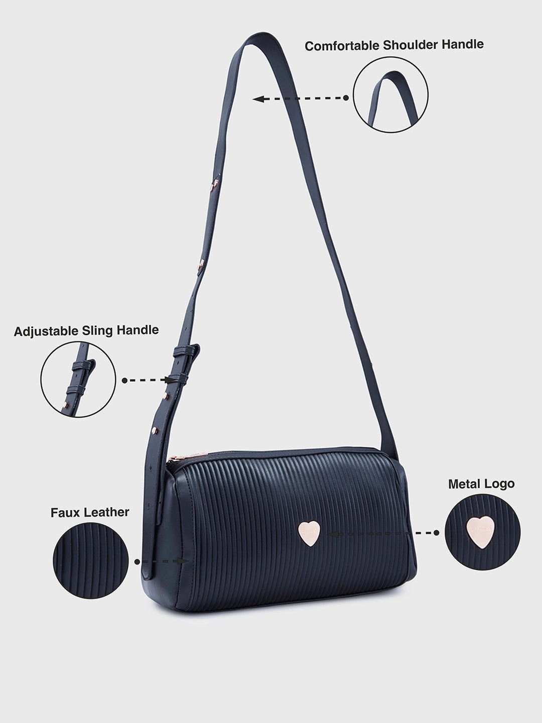 Caprese Ava Medium Black Sling Bag
